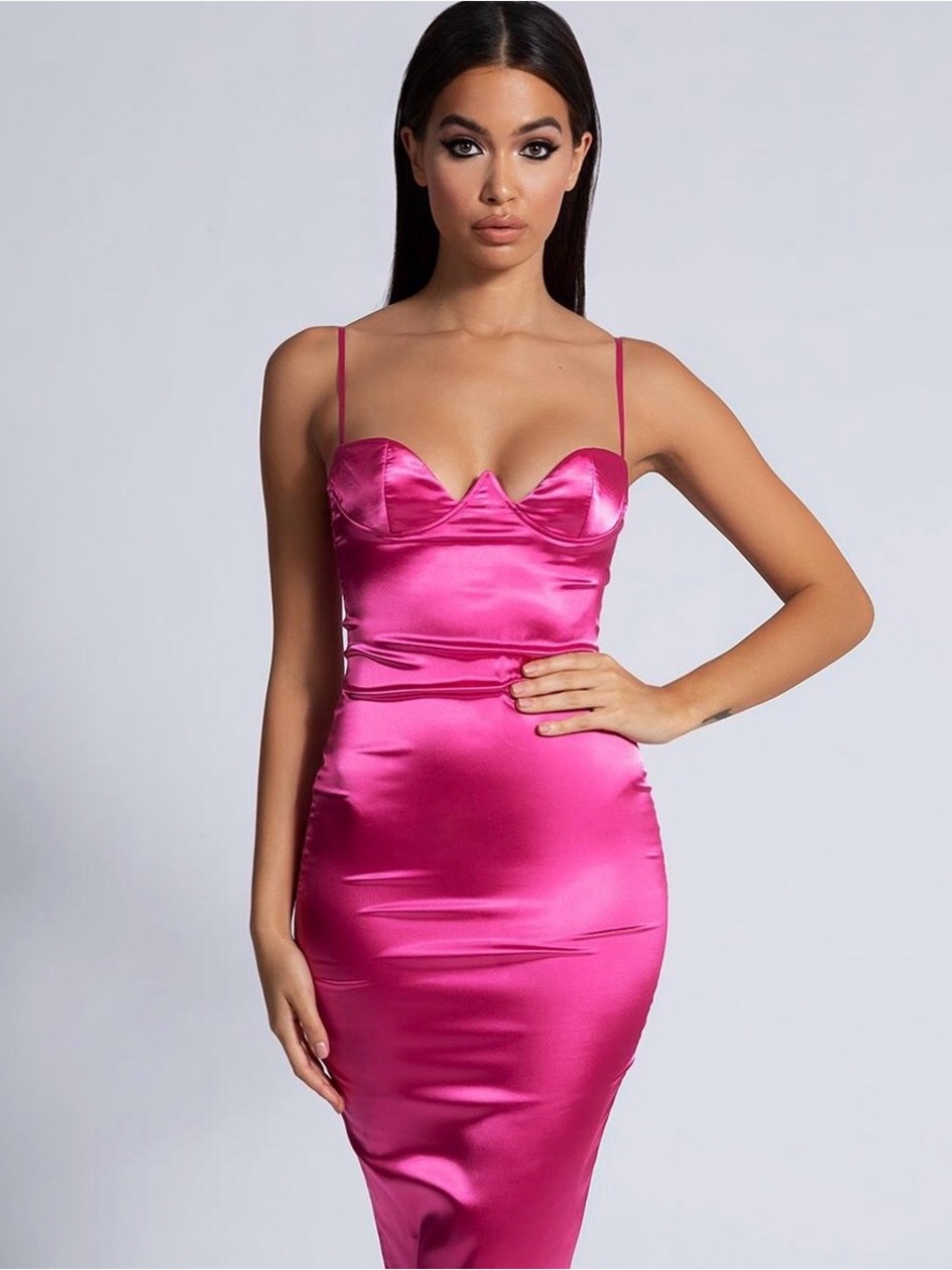 Meshki Pink Satin Bodycon Slip Dress